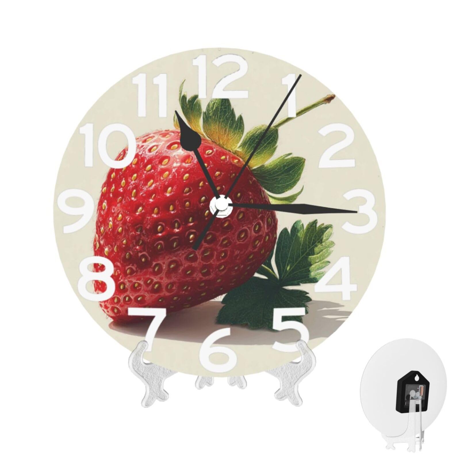 XOPEKVLAWM Wall Clock 10 Inch Non-Ticking Silent Modern Simple Style Round Decor Clocks Strawberry Clock Decorative Battery Operated Wall Clocks for Home Office Living Room Bedroom Kitchen