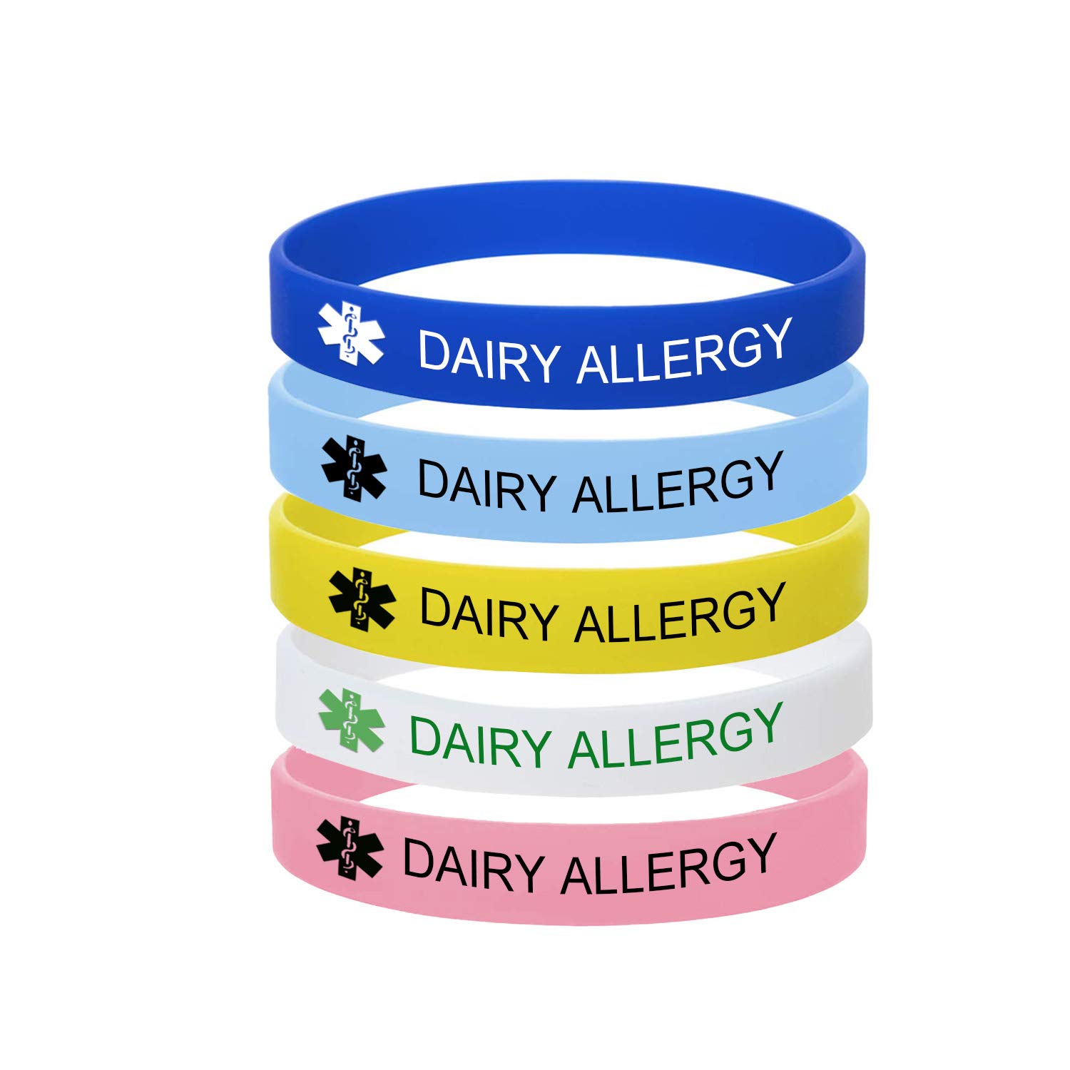 5 Color Pack-Personalized Engraved Medical Alert ID Jewelry Food Drug Allergy Bracelets,100% Silicone Rubber ID Survivor Bracelet Band,Emergency Contact Bracelet,Diabetes Bracelet,5.5"-7.9"