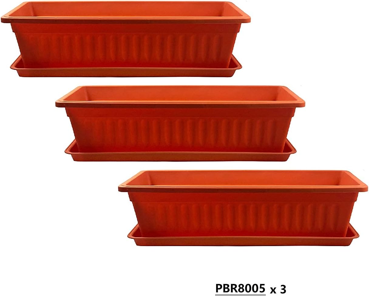 3 pcs/Length 19.25" Brick Red Plastic Window Plants Boxes with Tray. Used for Soil Culture or Hydroponic Culture by User's Choice… in The Garden, Patio, Indoor Outdoor