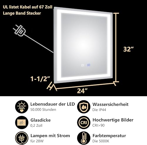 Miniatura 10 de ExBrite Espejo de tocador LED de 60 x 36 pulgadas espejo de baño LED antivaho regulable espejo de baño iluminado con memoria de 3 colores para