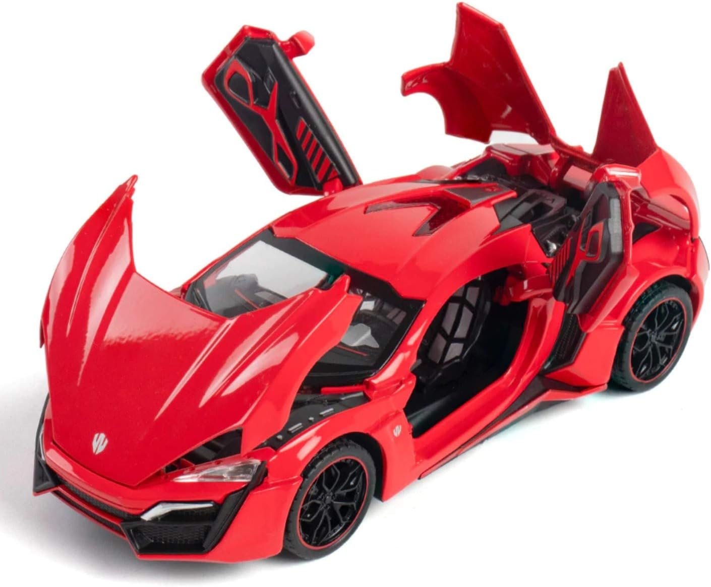 LYKAN HYPERSPORT Sport 1:24 Big Size Diecast Scale Model Alloy Metal Pull Back Toy car for Kids with Openable Doors & Light, Music Toy Vehicle for Kids - (RED)