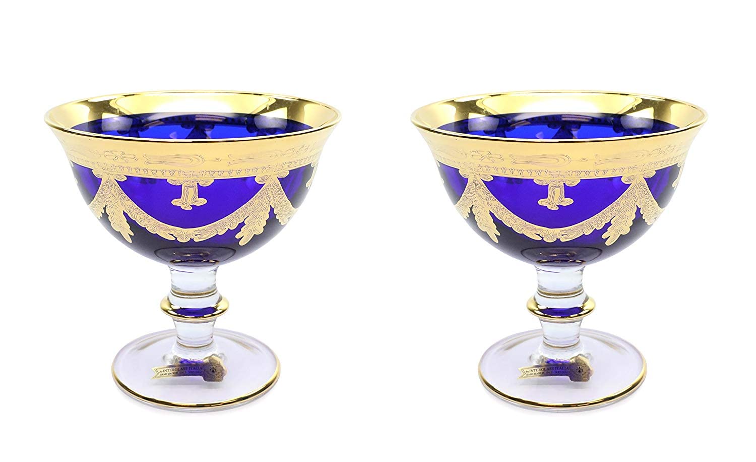 Interglass Italy Luxury Vintage Glass Compote Serving Bowl (2, Blue)