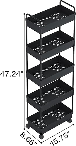 Miniatura 31 de Buzowruil Carrito de almacenamiento rodante de 3 niveles, organizador de estantería móvil, carrito utilitario con ruedas para cocina, baño,