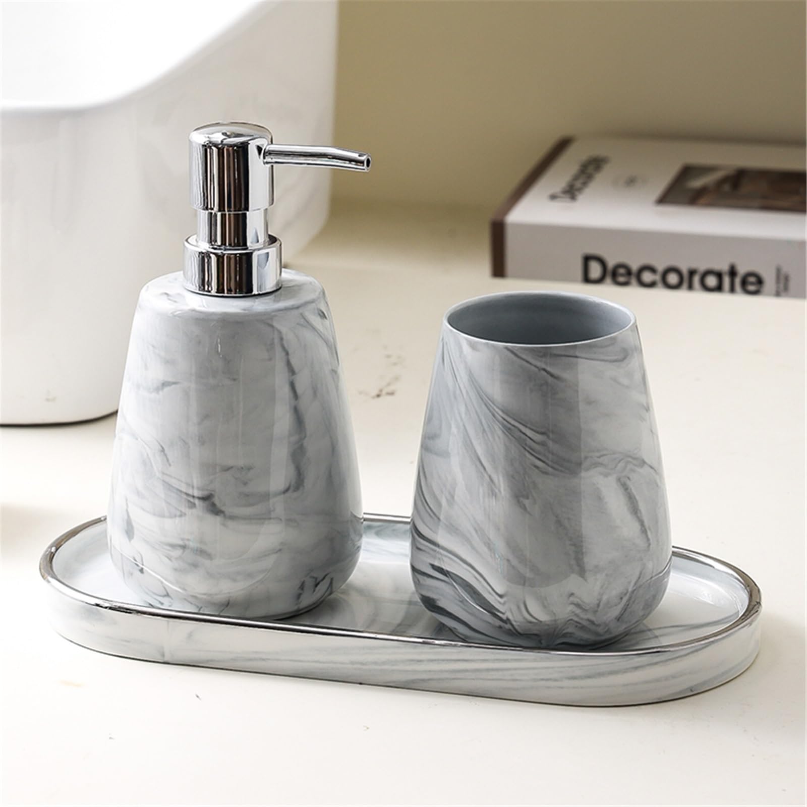 Dozownik Mydła Ceramiczny dozownik mydła, kreatywny 4-częściowy zestaw kosmetyków łazienkowych, kubki do płukania ust
