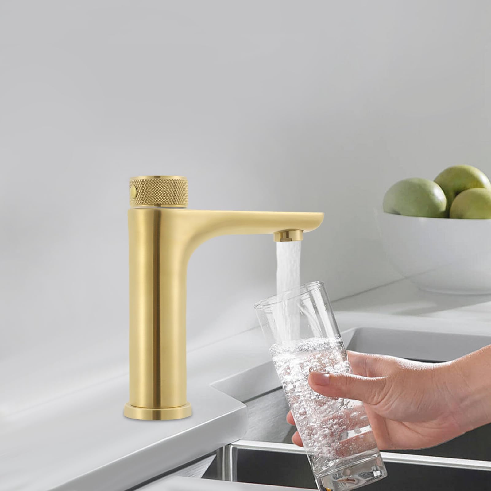 Rubinetto a infrarossi per bagno con sensore, miscelatore monocomando senza contatto, rubinetti per lavabo, rubinetto automatico in acciaio inox per bagno (oro)