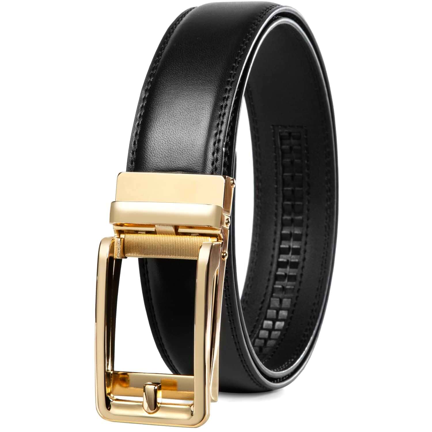 Men's Ratchet Comfort Click Belt -1 3/8 Leather Dress Belt Slide Buckle,No Holes Micro-adjustment,Trim to Fit,Pairs with Suits,Chinos,or Casual Jeans,Gift Box
