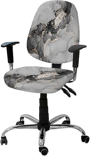 TweetyBed Funda para silla de oficina, diseño de mármol negro y gris, elástico, universal, para silla de computadora, abstracto, lujoso, geométrico,