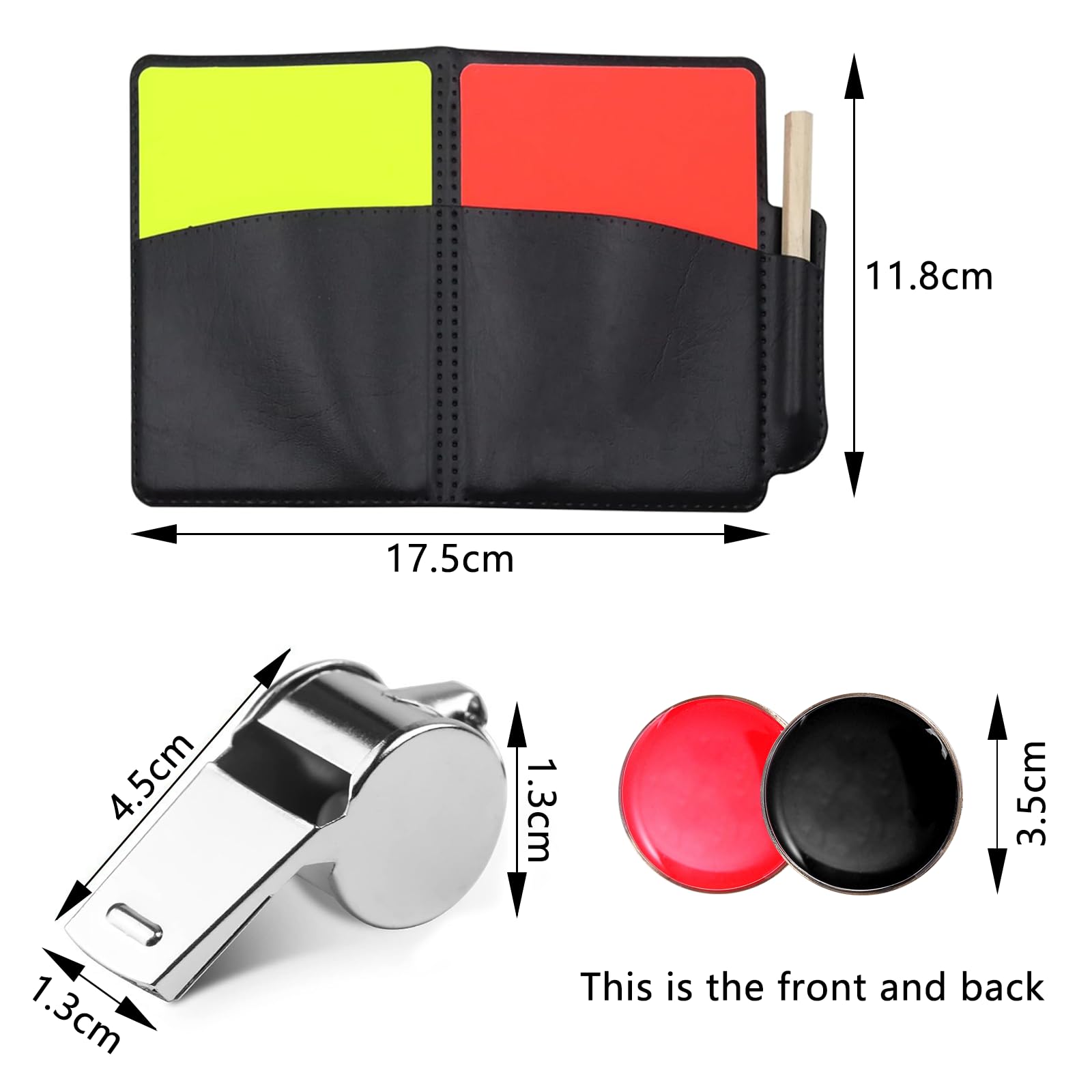 Kit de Tarjetas de Árbitro Roja y Amarilla con Silbato y 2 Brazaletes de Capitán para Fútbol