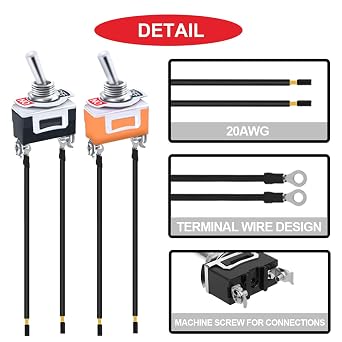 10Pcs Toggle Switch 20A 12V DC Heavy Duty Waterproof Toggle Switch 15A 250V AC 20A 125V AC SPST 2 Pin ON/Off for Auto Car Boat RV with Waterproof Boot Cap & Terminal Wires 2Color(Red/Orange)