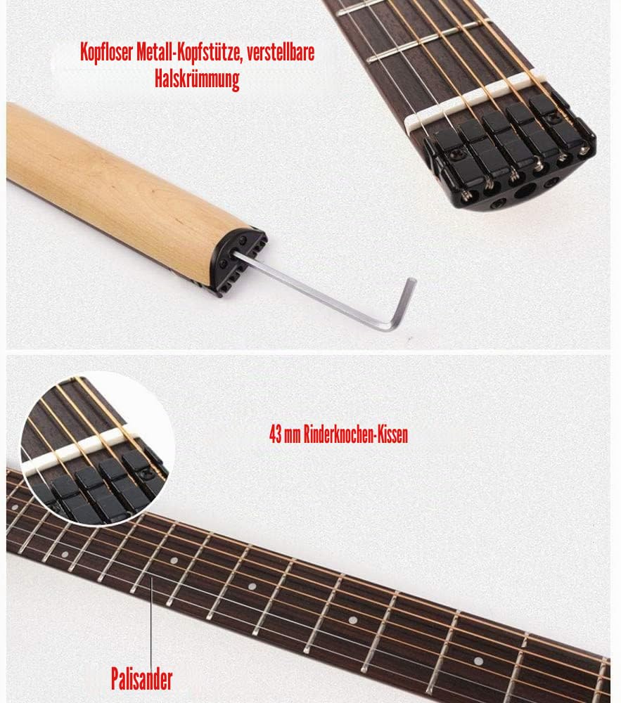 Traveler Guitar Stumm Reisegitarre Mit Deluxe Akustikgitarre Tasche (6-Saiten Set) für Anfänger Mit Gitarrensaite, Gitarrengurt, Gitarrentasche, Capo für Gitarre Left