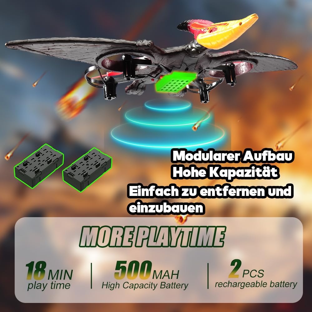 Pterodactyl Drone de juguete de dinosaurio para niños, fácil de volar, dragón, avión teledirigido, juguete volador, regalos de cumpleaños para niños, hobby, avión teledirigido (rojo)