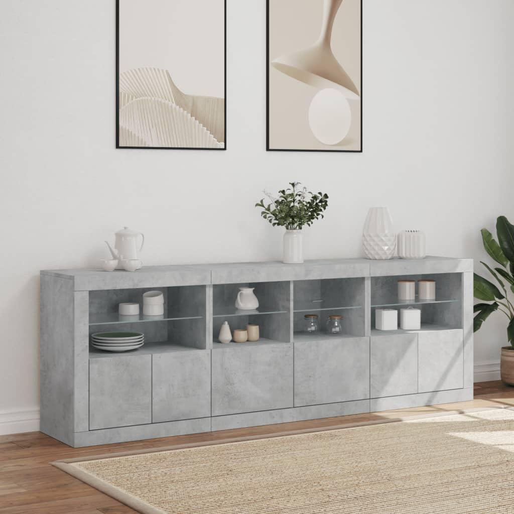 vidaXL Buffet avec lumières LED Gris béton 202x37x67 cm