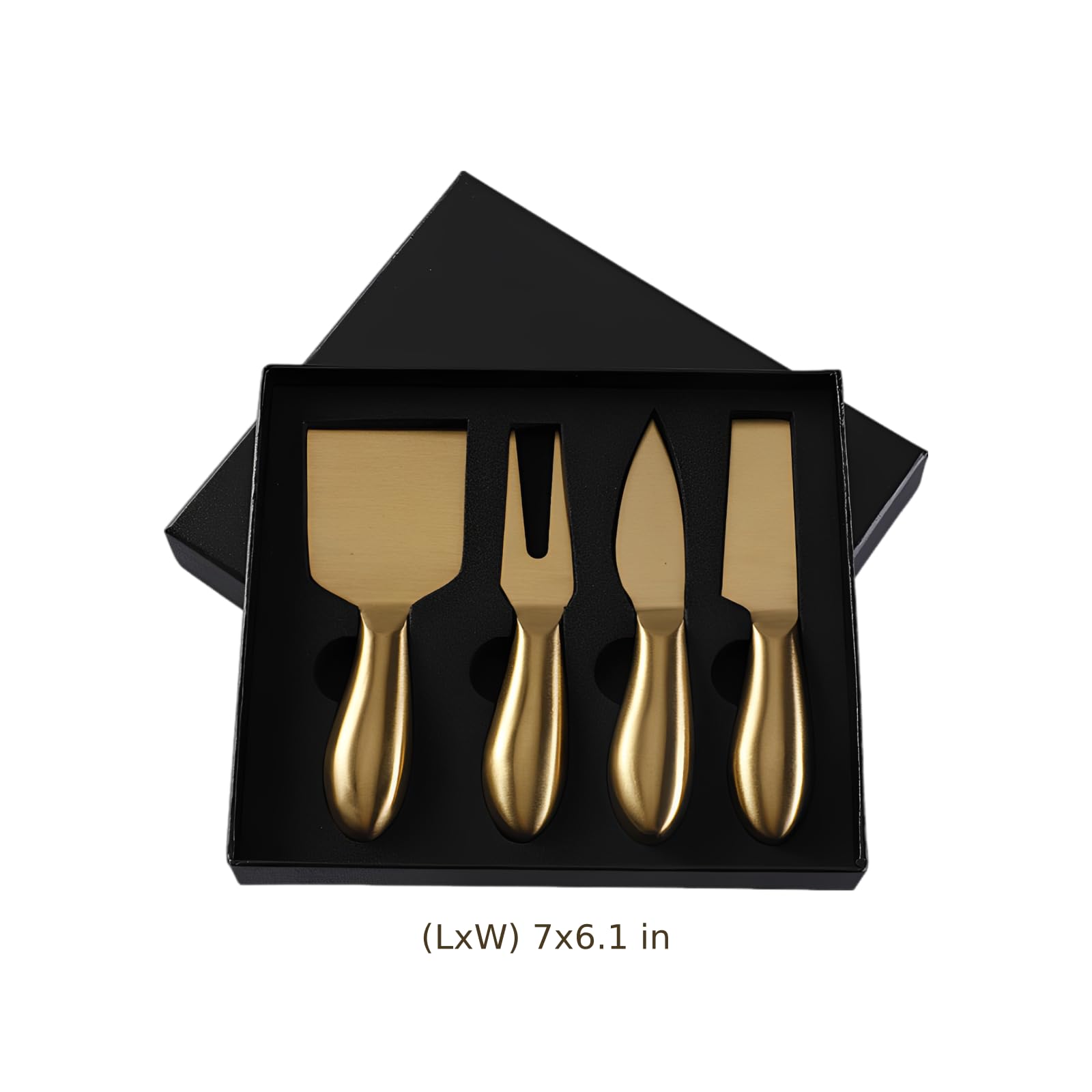 Lot de 4 couteaux à fromage dorés, couteau, fourchette et pelle à fromage en acier inoxydable avec poignée creuse, accessoires pour plateau de charcuterie, coffret cadeau pour crémaillère et mariage