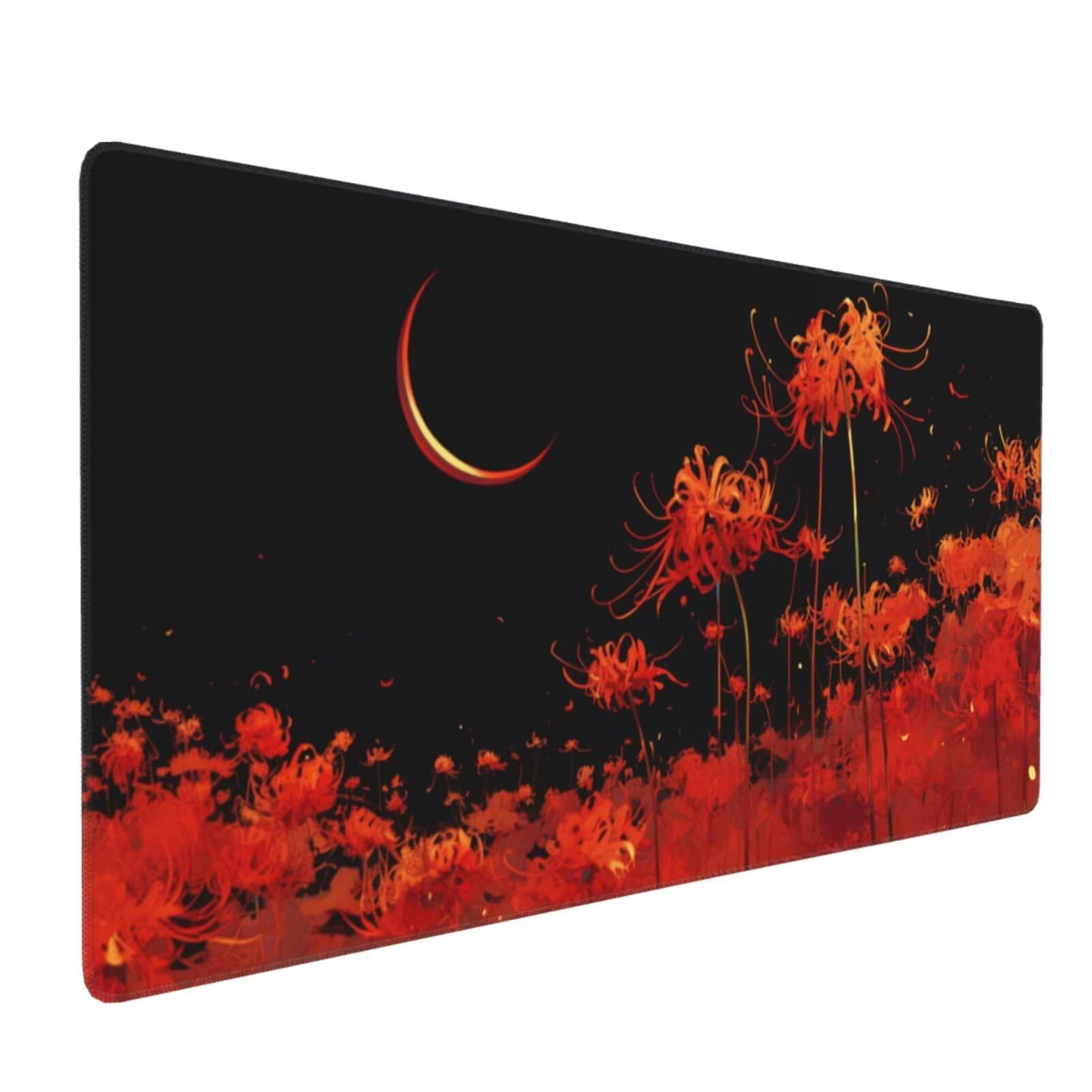 Podkładka pod mysz 120 x 60 cm duża podkładka pod mysz XXL, czerwone kwiaty podkładka pod mysz do biura dla graczy, zszyte krawędzie, antypoślizgowa gumowa podstawa, podkładka pod klawiaturę i mysz