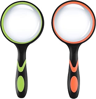 I-WILL Magnifying Glass 10X 75mm Magnifying Lens with Non-Slip Soft Rubber Handle Magnification Handheld Shatterproof Mirror Magnifier Glasses for Reading Books Inspection Insects Hobbies Crafts 2pcs