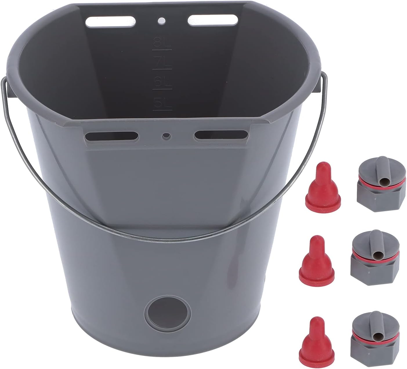 Dioche 8L Large Capacity Milk Feed Bucket with Nipples and Check Valves for Calf Feeding - Durable Plastic Feeder Drum for Livestock Use - Easy Carry Handle (for Sheep)