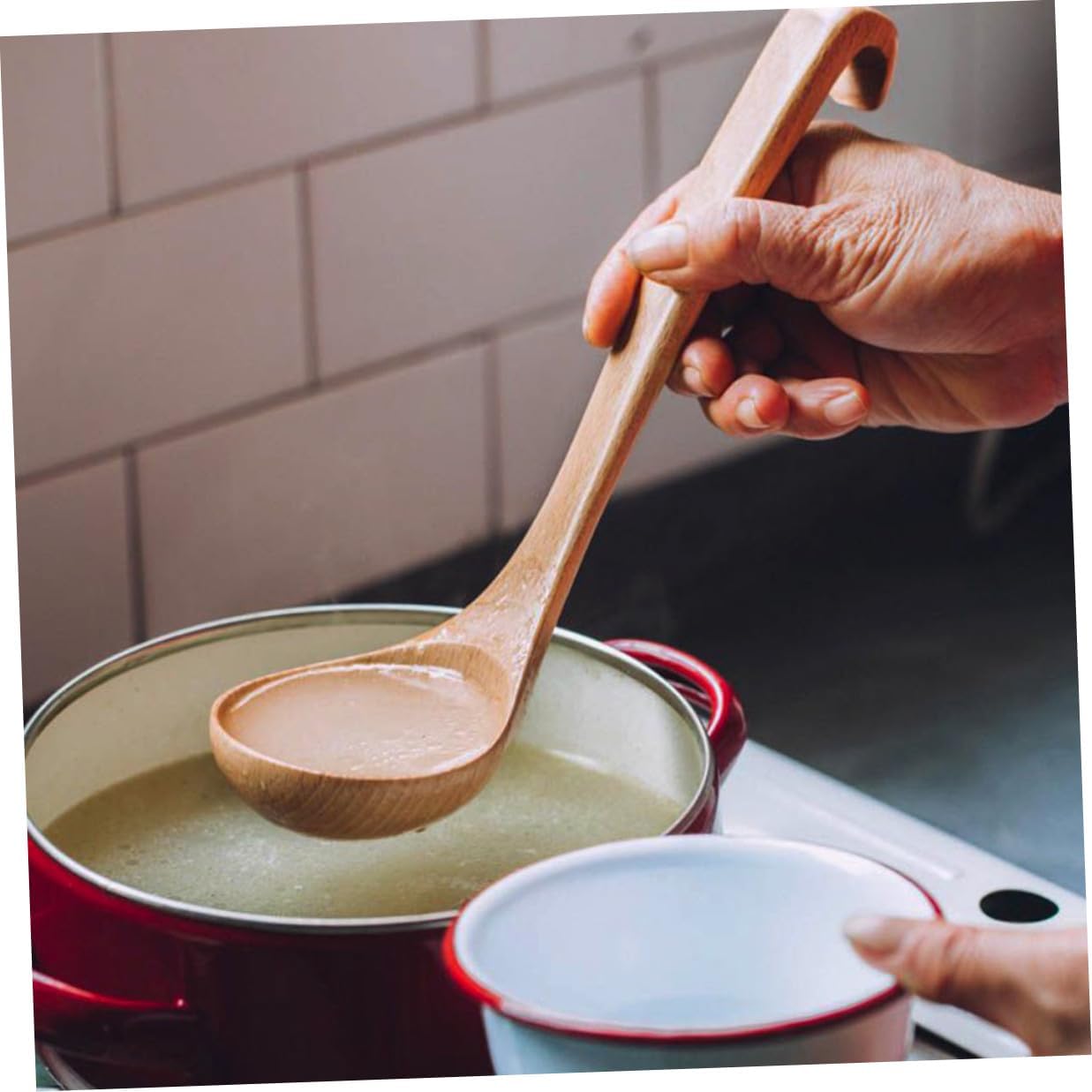 Large Wooden Soup Ladle Long Handle Serving Spoon for Kitchen