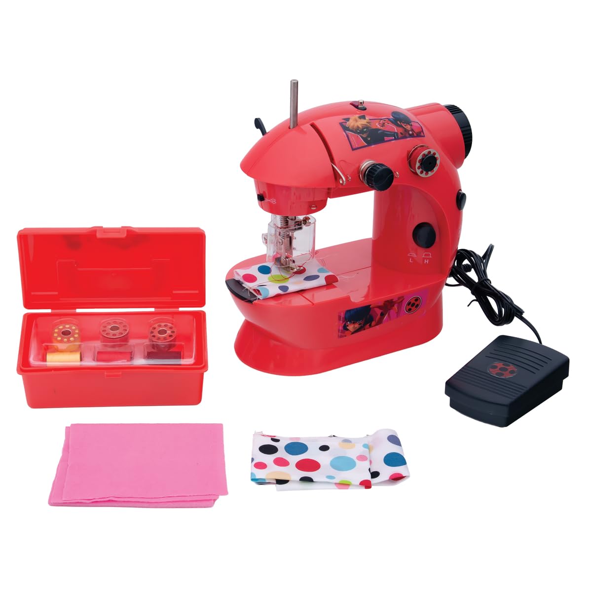 Lexibook Miraculous, Macchina da Cucire con Accessori, Luce e Pedale, Gioco d'imitazione per Ragazze, Gioco di Moda Fashion Design, SW100MILXB