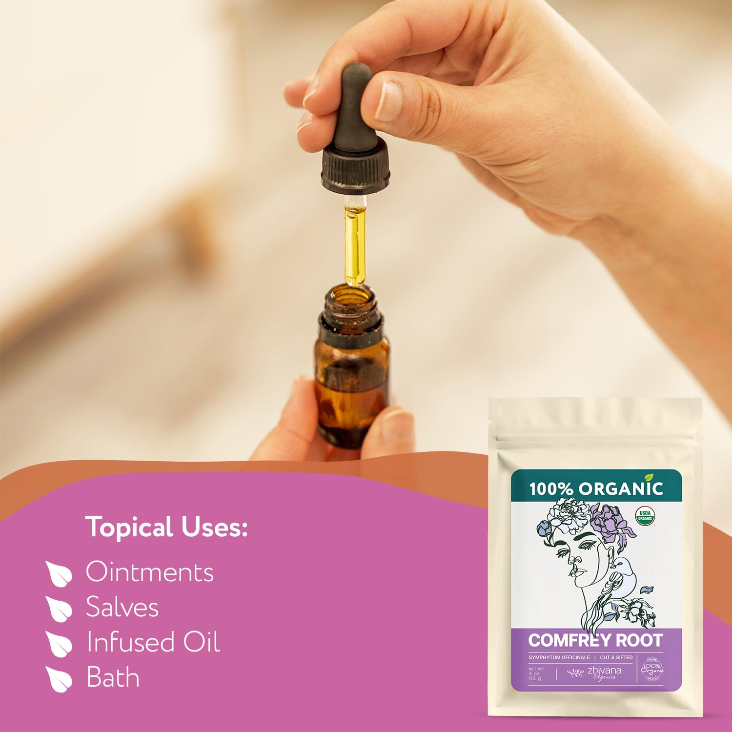 Organic Comfrey Root (4 oz.) for Skin, Bone, Muscles, Ligament Healing - Comfrey Herb (Symphytum Officinale)- Сonsuelda, Comfry, Comphrey, Confrey - Make Salves, Creams, Paultices