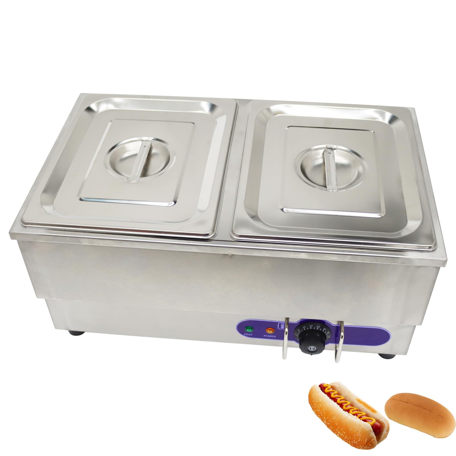 Maisutseb 110V Commercial Hot Dog Steamer & Bun Warmer Steamer for hypermarket Food Industry with 2 Sets of Stainless Steel Basin