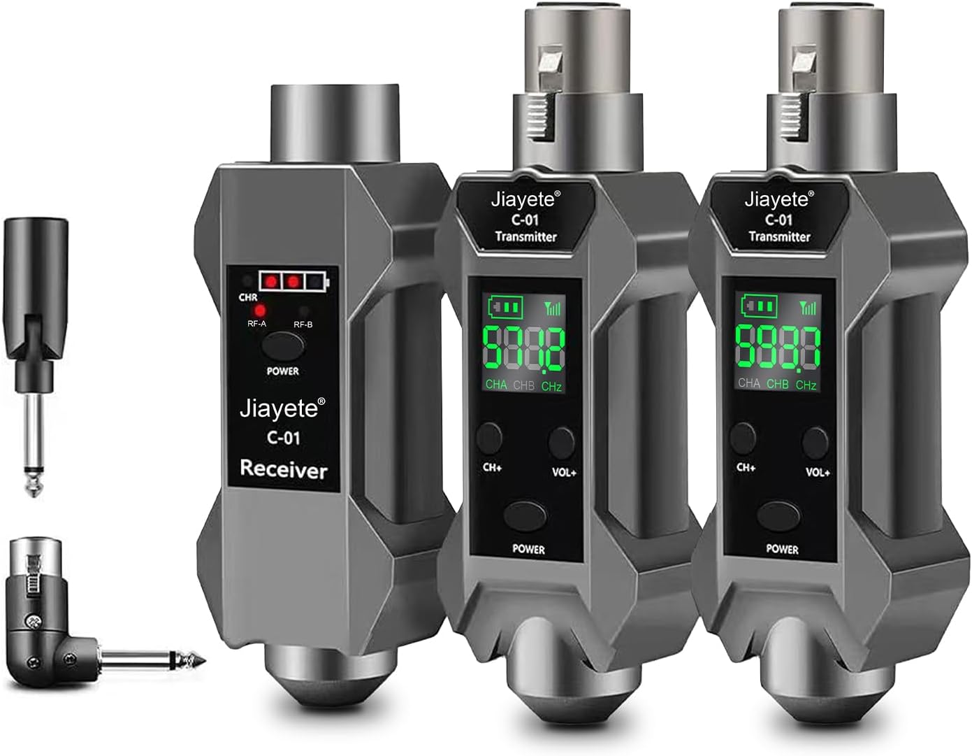 UHF Wireless XLR Transmitter & Receiver, Dynamic Microphone Adapter, 8 Hours Use Time, 16 Channels, 164 Feet Range, Dark Gray, Suitable for Bass, Guitar, Audio Mixer, PA System