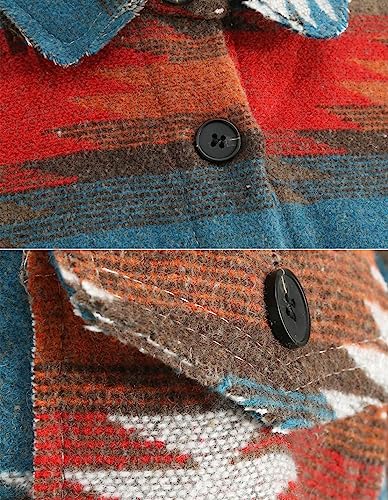 VIEWON Womens Aztec Print Shacket Jacket Western Long Sleeve Button Down Lightweight Casual Lapel Shirt Blouses Tops4