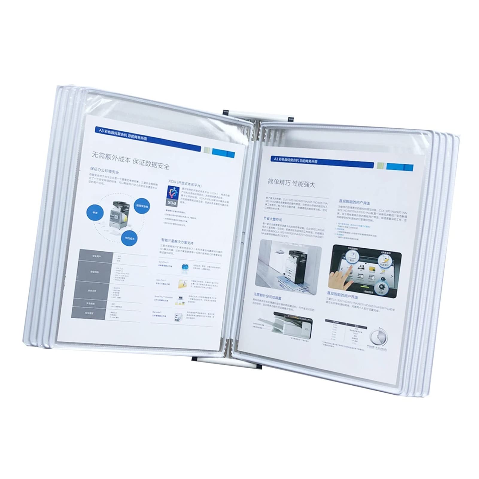Portadocumenti da parete A4, Cartella portadocumenti da parete, 10 pannelli bifacciali, espositore trasparente for fogli mobili formato A4(White)