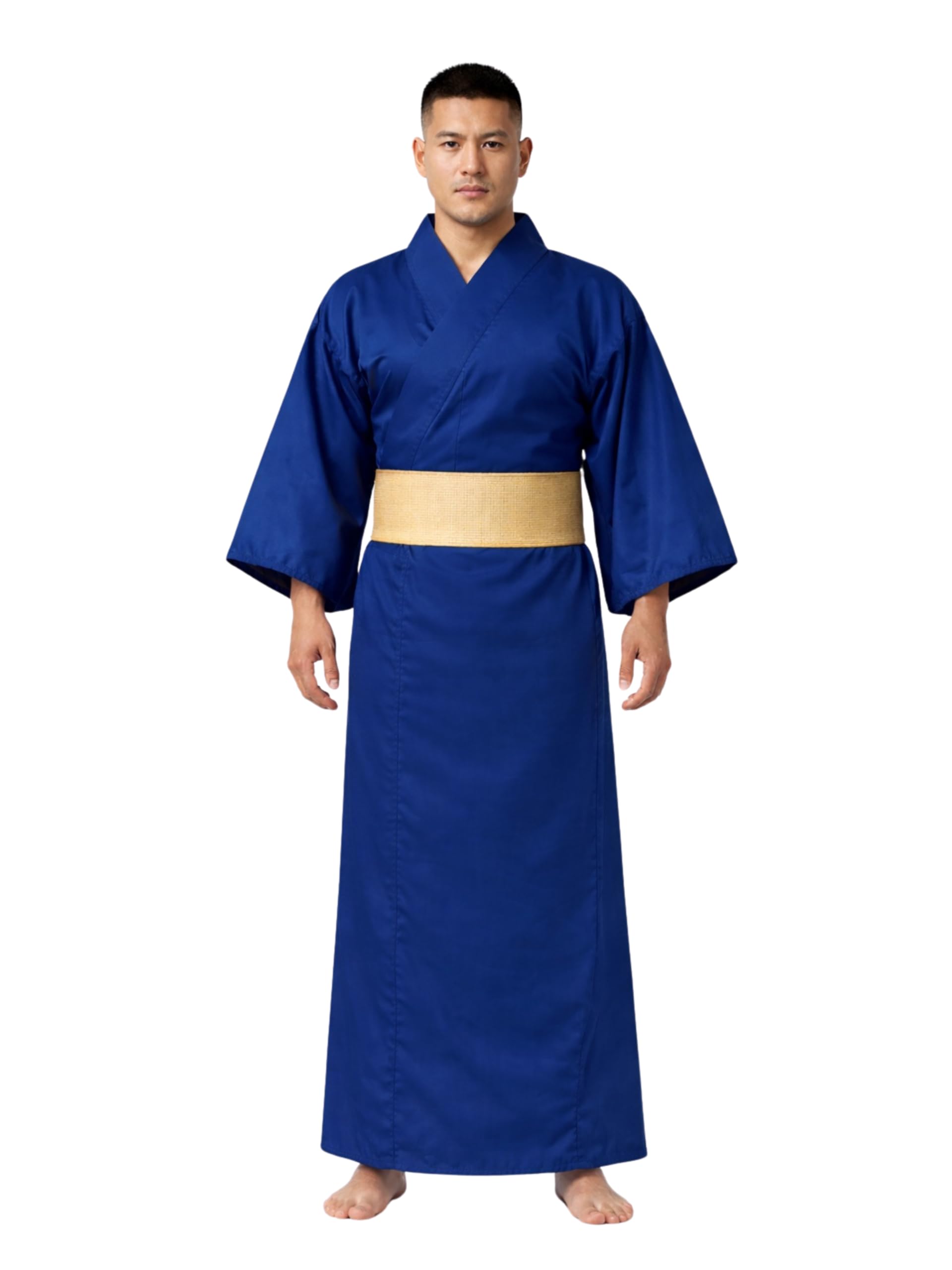 Men’s Japanese Style Kimono Robe Costume with Obi Belt | Full Length Yukata Outfit for Cosplay, Martial Arts, Meditation & Role Play (Royal Blue & Black)-image-37