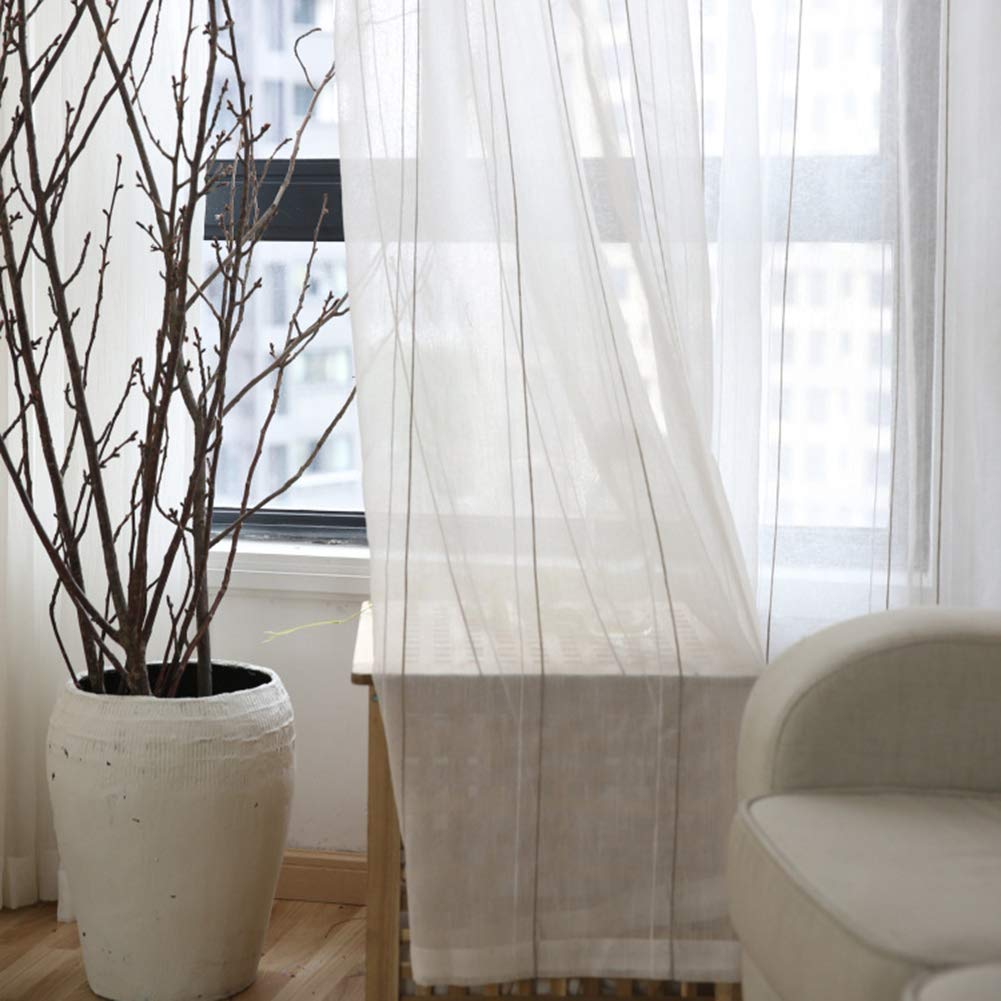 2 Panel Raya Visillos Cortinas Lino de algodón Translucida Cortinas con Ojales Modernos Voiles Cortinas para Dormitorio Salón Balcón,W140xL180cm