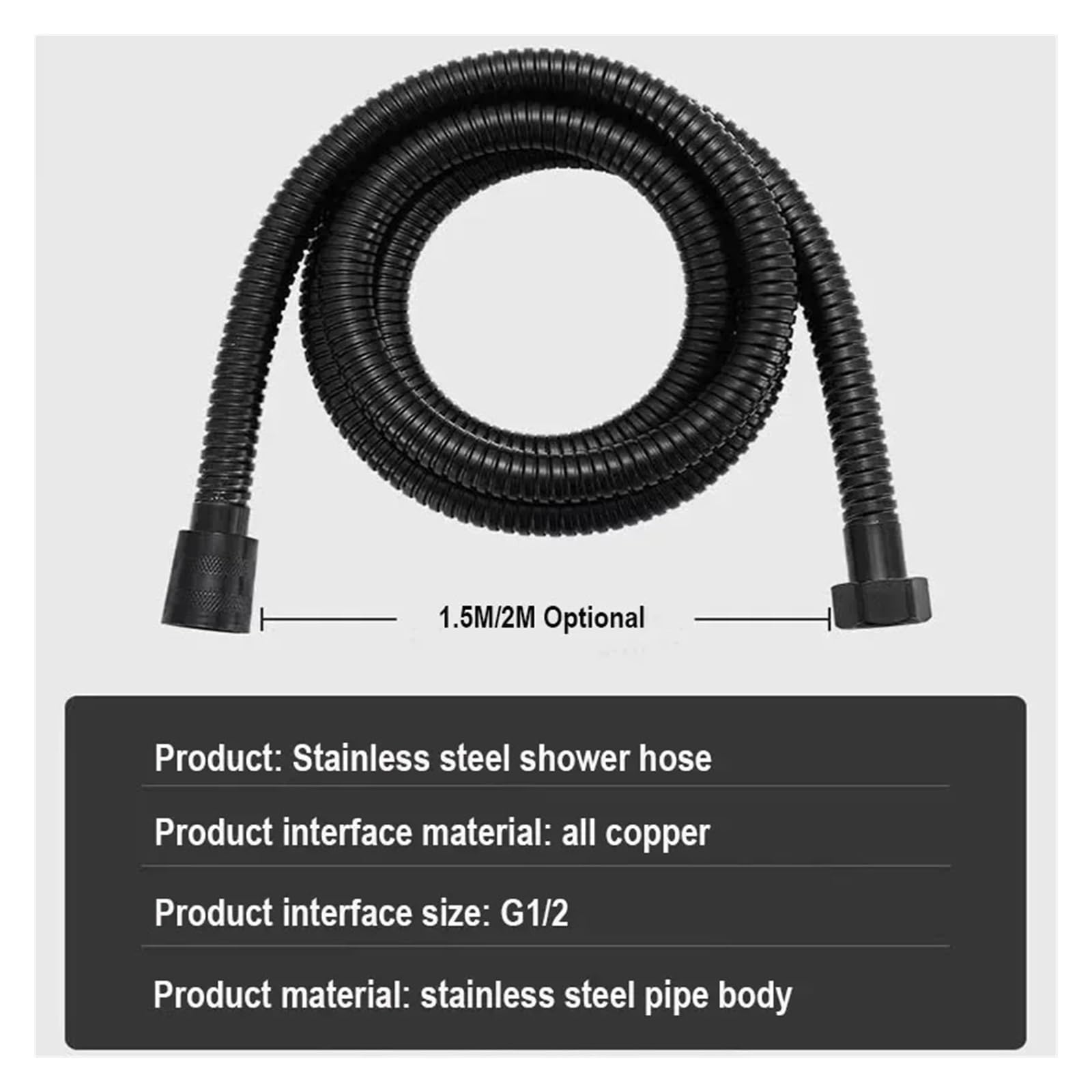 Manguera de ducha flexible de 1,5 m de acero inoxidable SUS304 extensible para jardín, accesorios de baño, color negro y 1 unidad, diseño a prueba de fugas