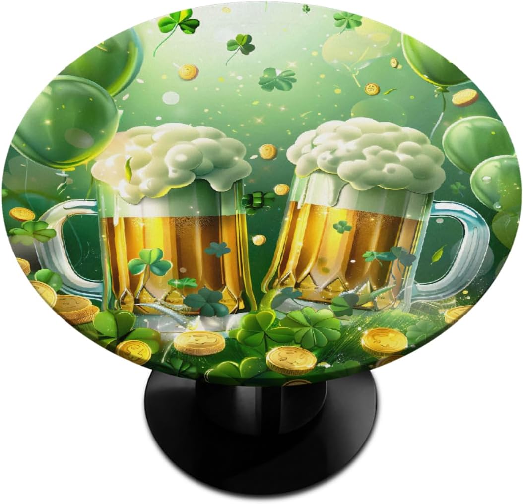 Round Tablecloth with Elastic Edge St. Patrick's Day Fitted Circle Table Cover Wipeable Round Table Cloth for Indoor Outdoor Patio Dining Kitchen Festival Decor for 45-50inch Tables Z- (41)