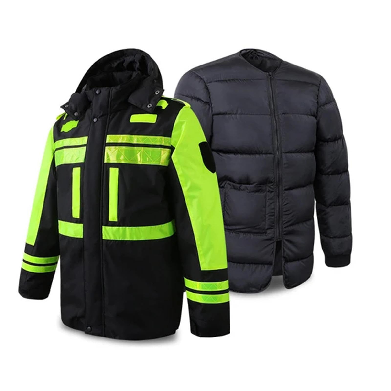 Baoblaze Chaqueta de seguridad de invierno, chubasquero cálido con forro desmontable, chaqueta de trabajo reflectante, abrigo de construcción para bicicleta de, l