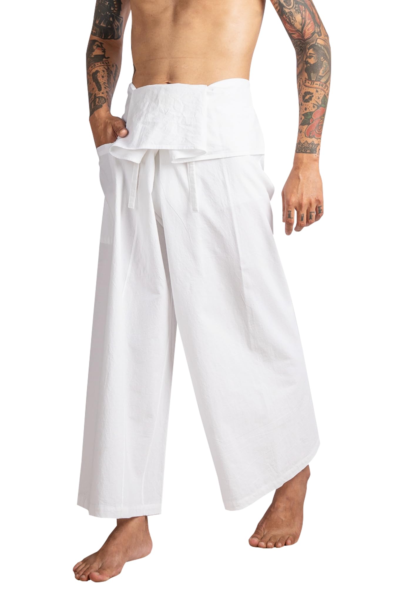 LannaPremium Thai Fisherman Pants - Hakama Pants Adjustable & Stylish for Yoga, Meditation, Dance, Martial Arts & More