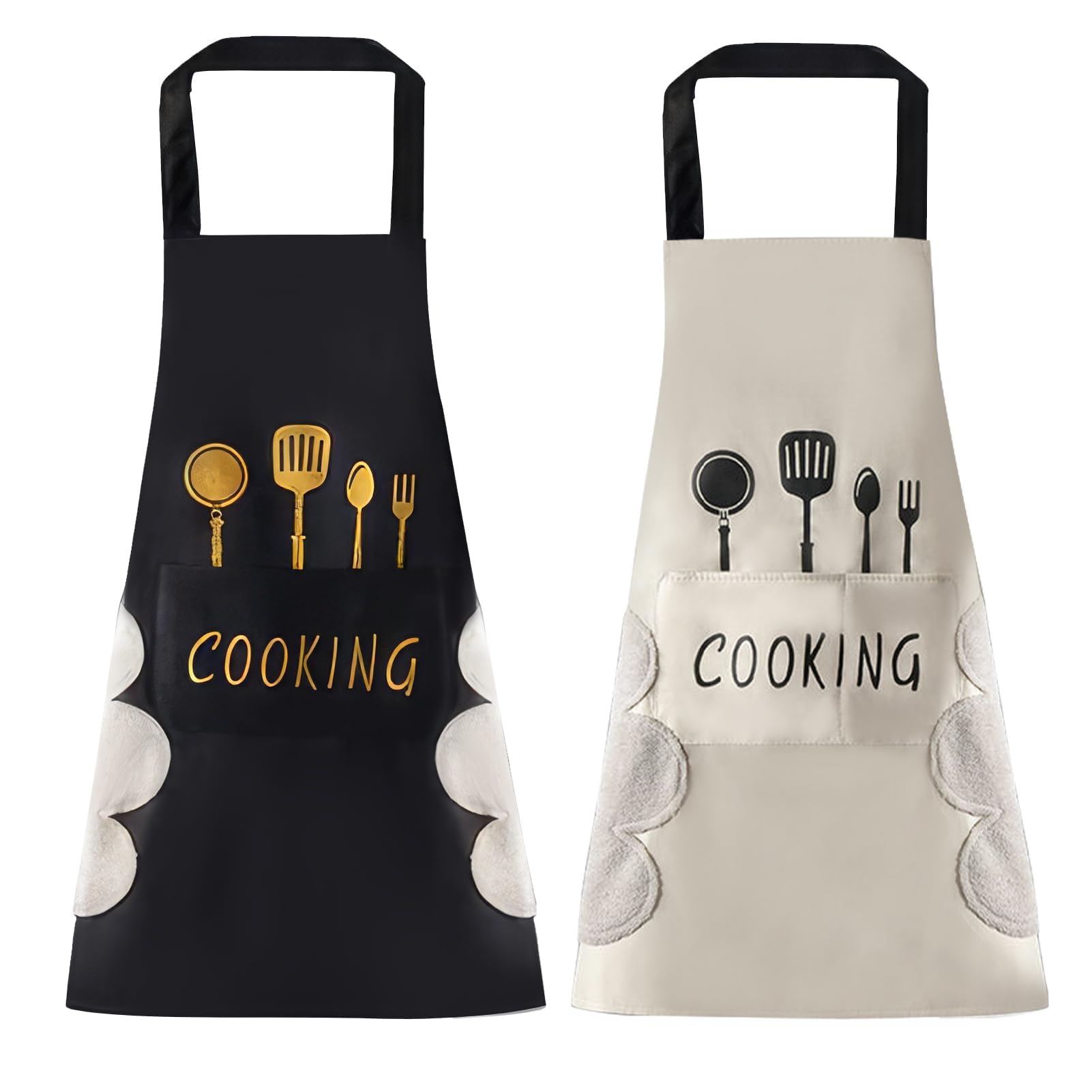 JUGNAW Delantal Cocina, Delantales Impermeables de Cocina para Hombres y Mujeres, Con Bolsillos Grandes, Delantal Personalizado Ideal para Cocinar Hornear Restaurante y Barbacoa, Set de 2 Unidades