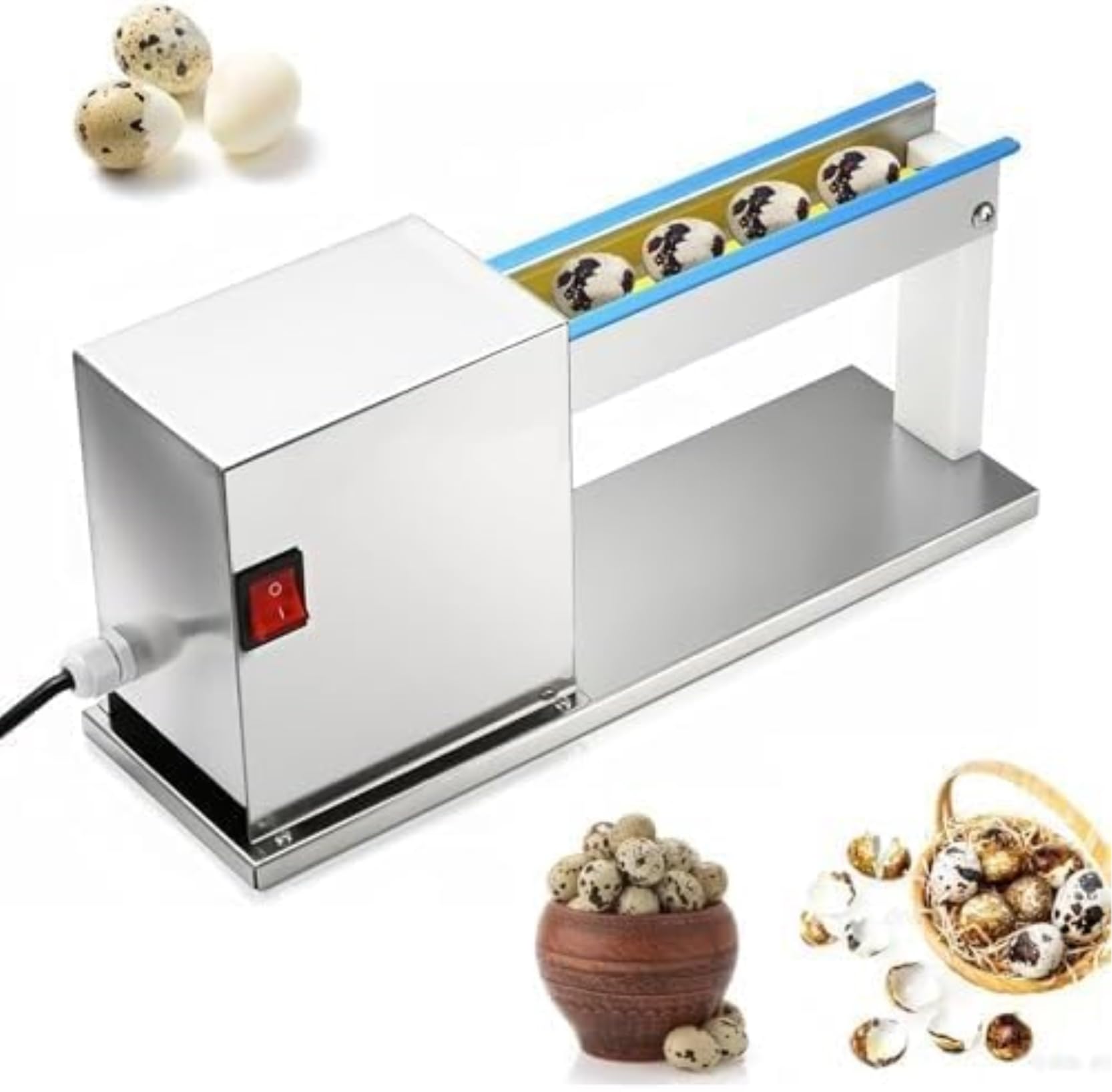 FHRKA Commercial Quail Egg Peeling Machine, Electric Peeler, 25KG/H High-Efficiency Boiled Egg Sheller for Restaurants Food Processing