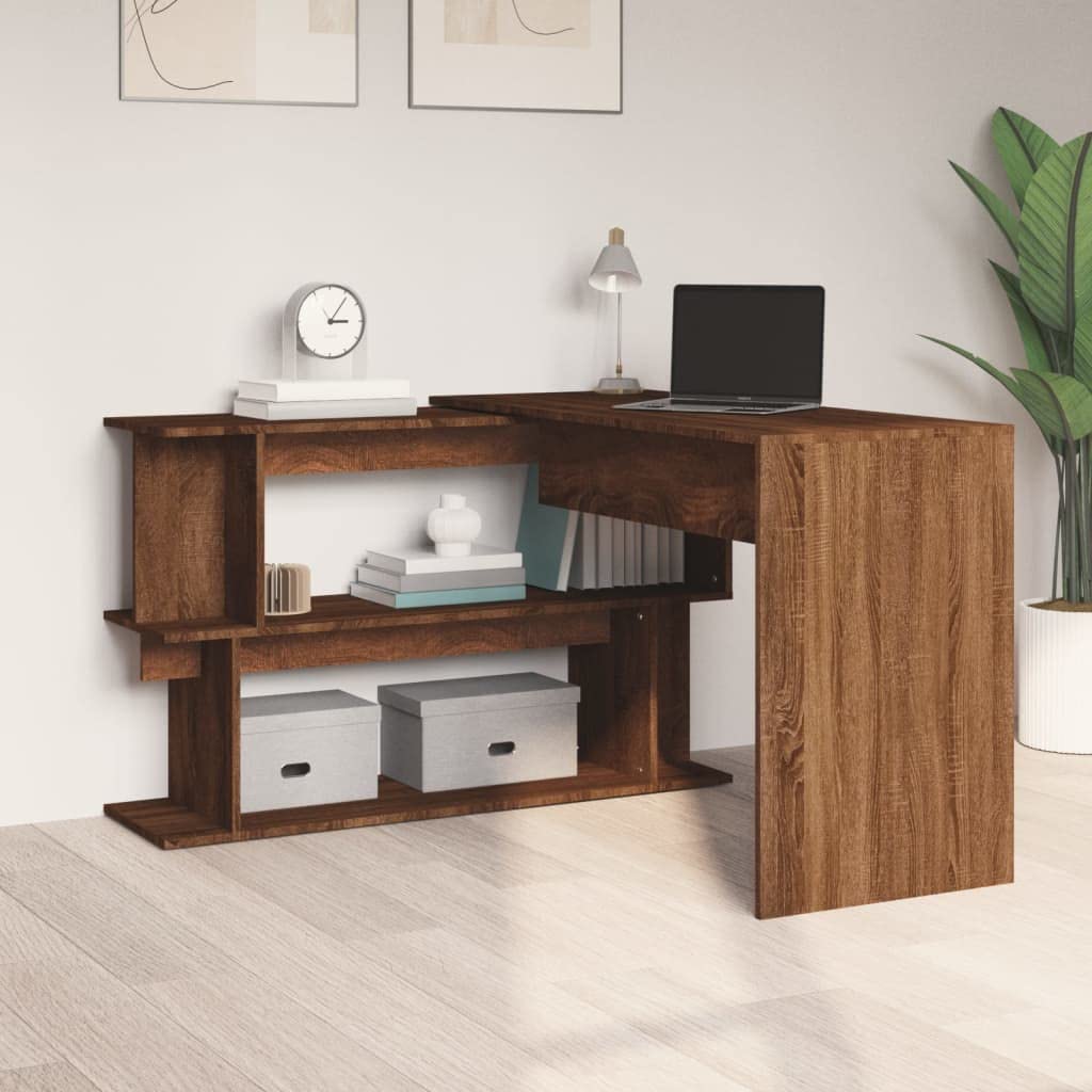 Bureau D'angle Blanc 200X50X76 Cm Aggloméré Chêne marron