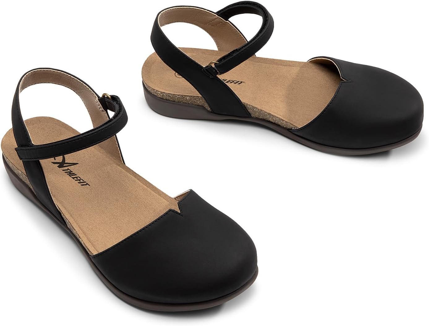 Athlefit Women's Closed Toe Sandals Comfort Cork Footbed Arch Support Flat Sandals - Image 6