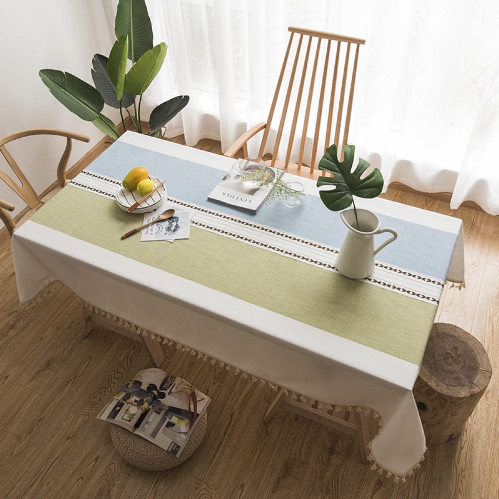 Manteles Mesa Antimanchas Piezas de Colore Modern Cotton Linen Nórdico Moderno para Cocina Comedor Green White 240 × 240cm