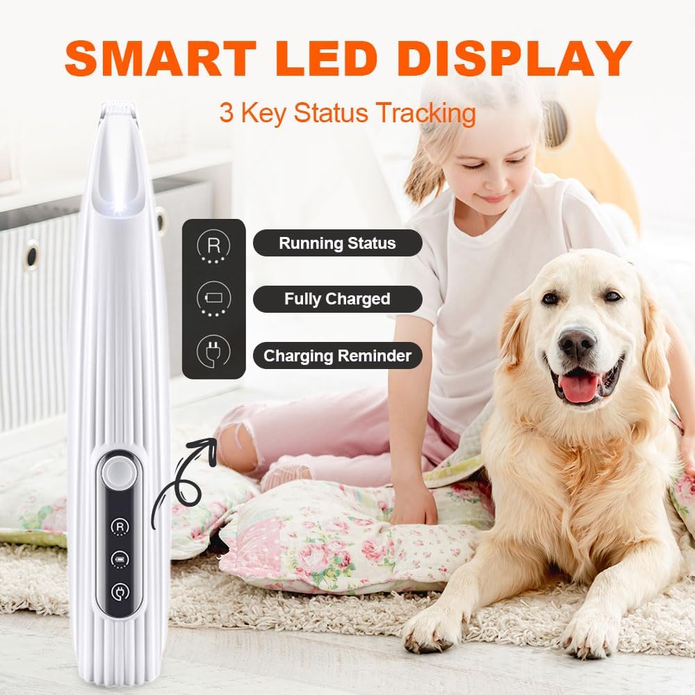 Micro Precision Trimmer, 2024 Multifunctional Pet Hair Clippers with LED Light, Low Noise Waterproof Rechargeable Paw Trimmer for Paws, Eyes, Ears, Face, Rump (White 2pcs)