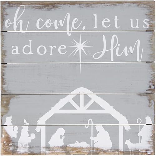 Simply Said, INC Perfect Pallets Petites - Oh Come Let Us Adore Him - Cartel de madera rústica envejecida de 8 x 8 pulgadas, PET16538
