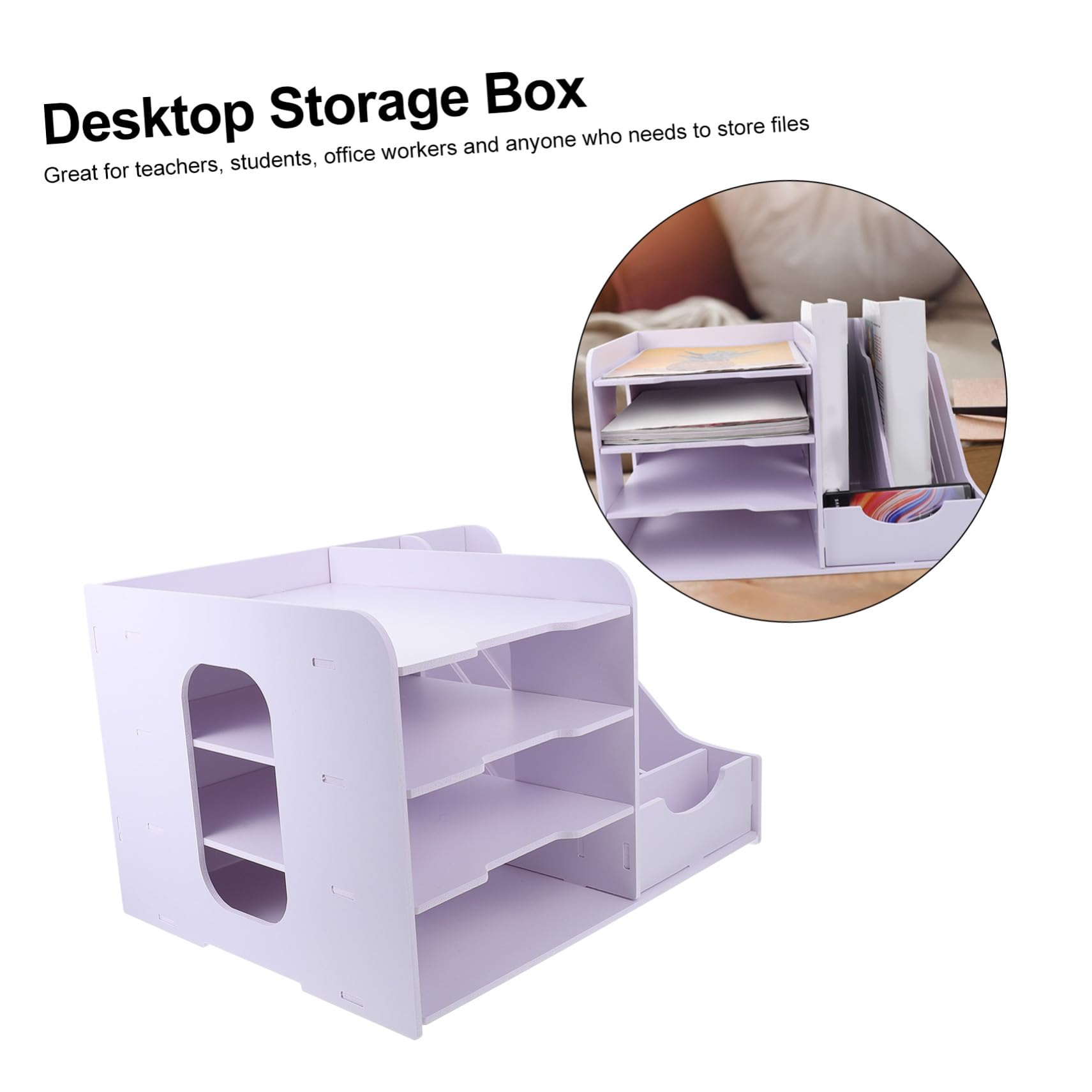 Archivo multicapa con compartimentos laterales, estante de almacenamiento de escritorio para libros, documentos, sobres y suministros de oficina, perfecto para oficina en casa y dormitorio