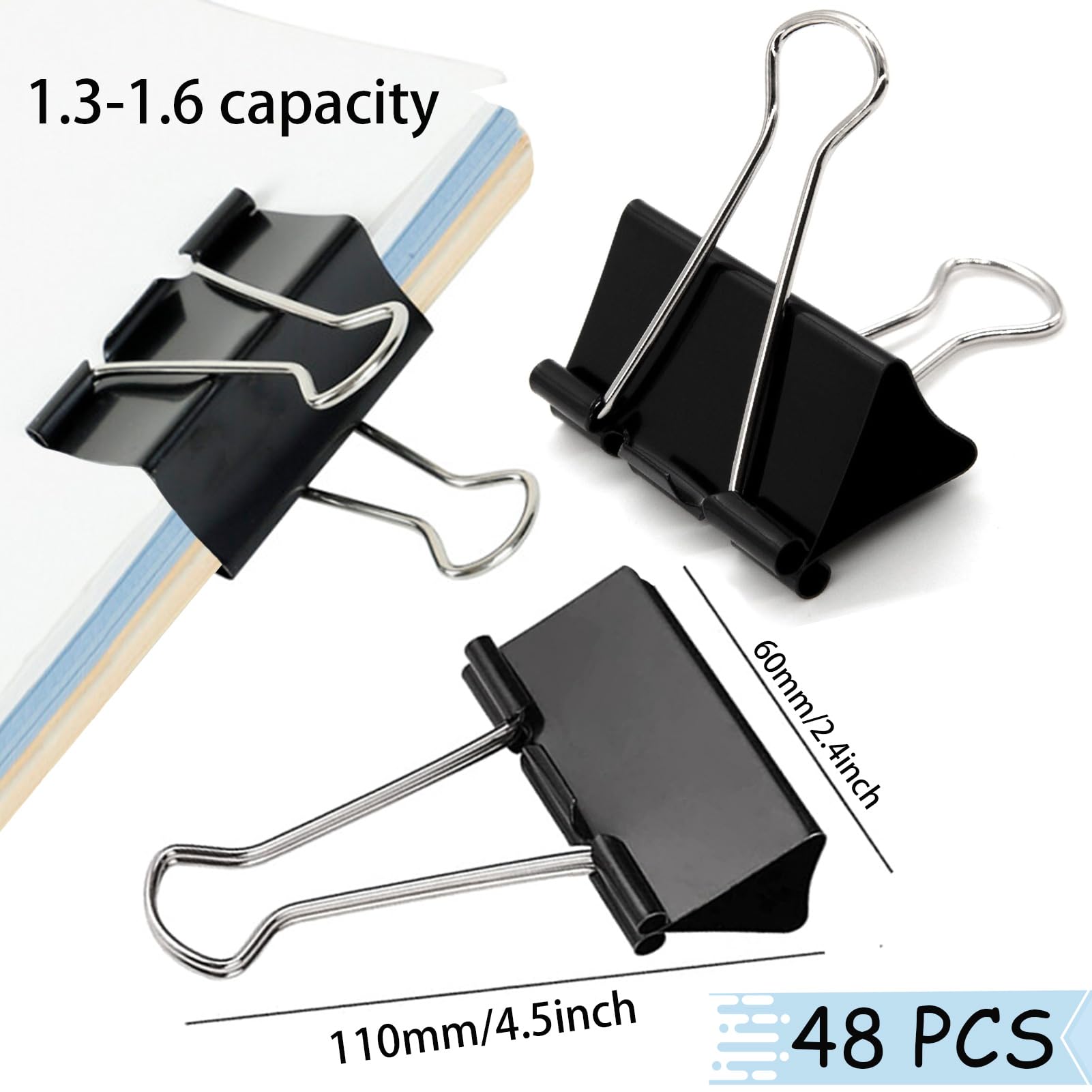 Extra große Binder-Clips, 6,1 cm (2,4 Zoll), Upgrade große Bindeklammern, Jumbo-Büroklammern, robuste große Klemmen für Büro- und Heimbedarf, schwarz, 48 Stück | Robuste große Klemmen für Büro- und Heimbedarf, schwarz