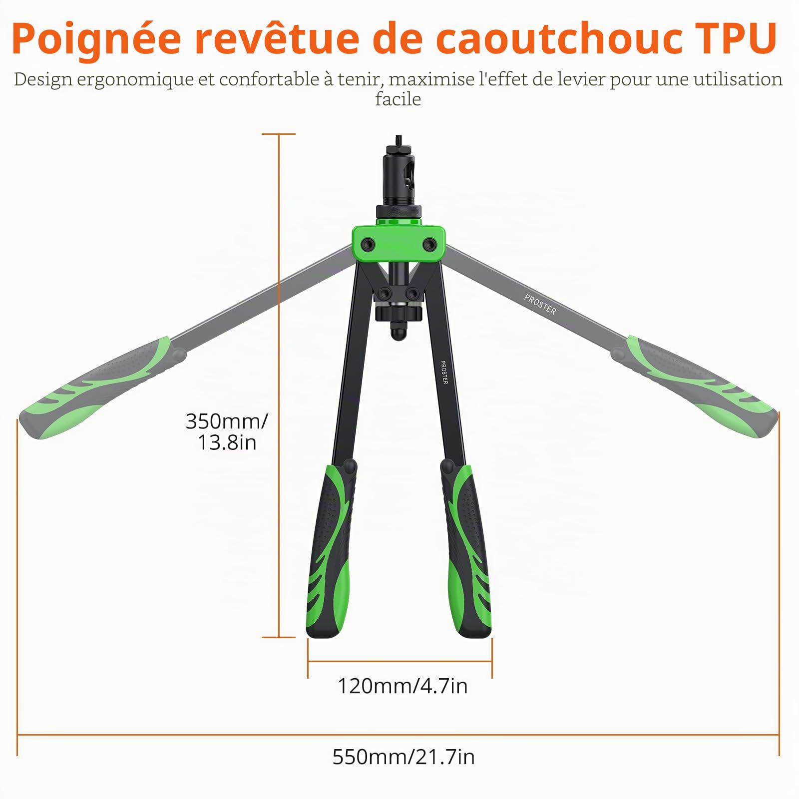 Proster 14" Riveteuse Manuelle - Pince à Insert Fileté Professionnelle avec Mandrins Interchangeables M3-M10, 150PCS Écrous, Économie d’Effort pour Réparation Auto, Métal, Atelier, Bricolage (Vert)