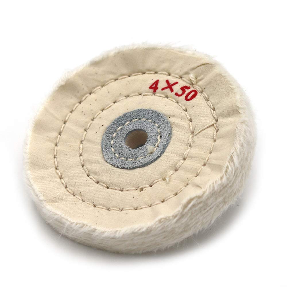 4 Inch Cloth Buffing Polishing wheel with 2/5 Inch Arbor Buffer Tool for Bench Grinder, White, 50 Ply