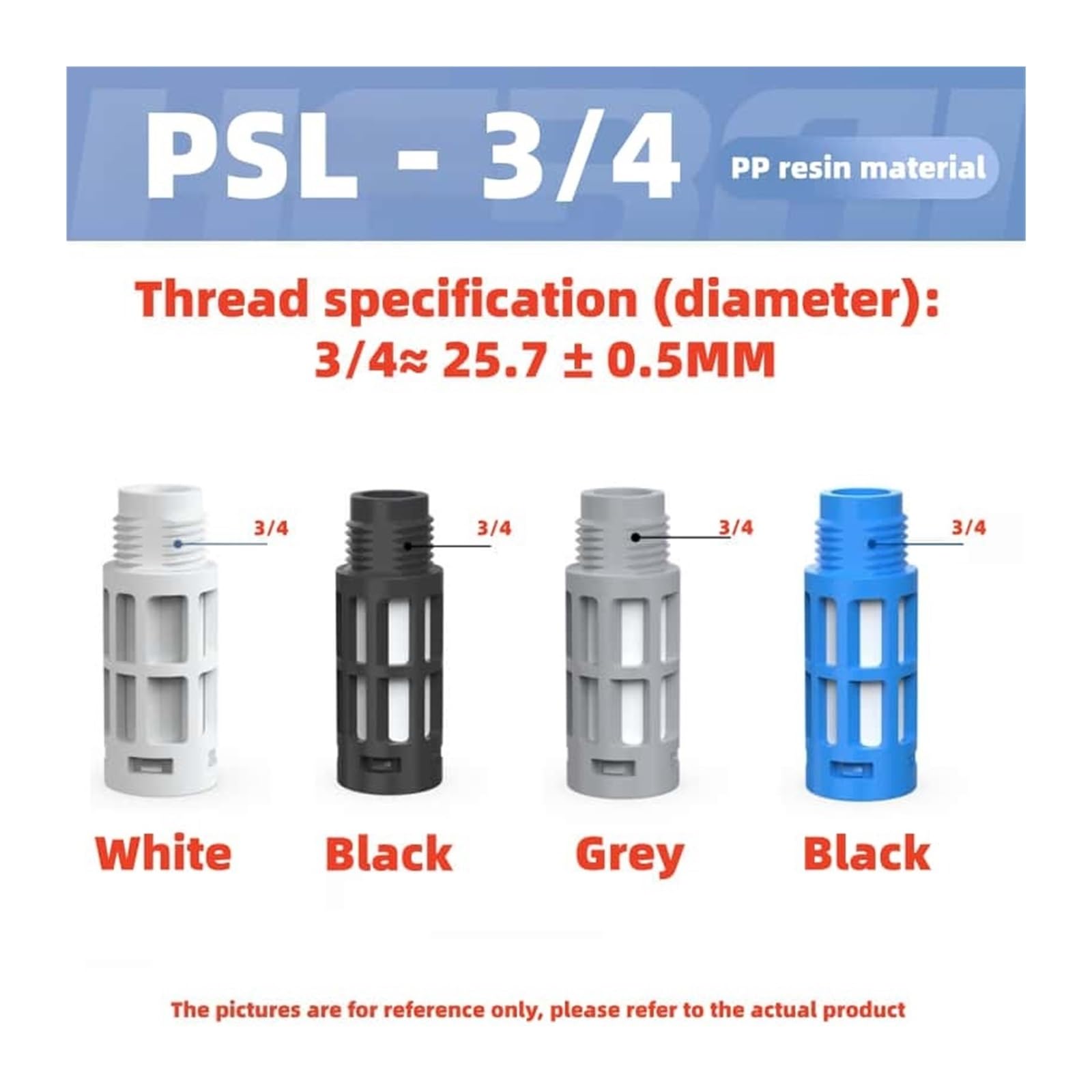Silenziatore pneumatico Aria e filtro silenziosi in plastica, | Filettatura maschio 1/8" 1/4" 3/8" 1/2", for sistemi(PSL-3I4,BLACK 10PC)