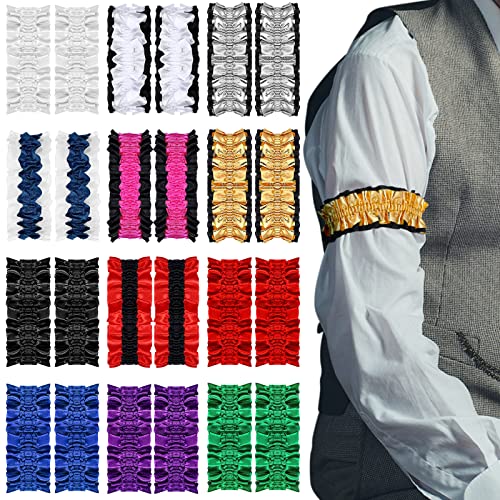Tarpop 12 Pairs 20s Sleeve Garters Armbands Shirt Sleeve Holders for Men Women Roaring Arm Garters Shirt Belt Costume Armband Belt, Multicolor