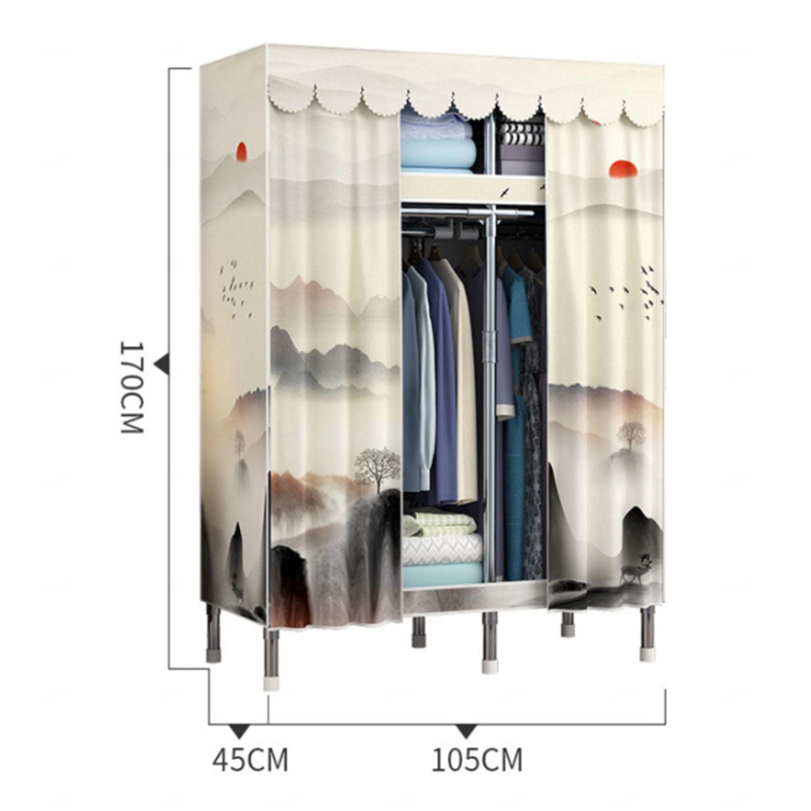 Kleiderschrank Tragbarer Kleiderschrank aus Segeltuch, großer Kleiderschrank-Aufbewahrungsorganisator mit Kleiderstange, Regalen, Stoffbezug, für Schlafzimmer, Wohnzimmer,C-105x45x