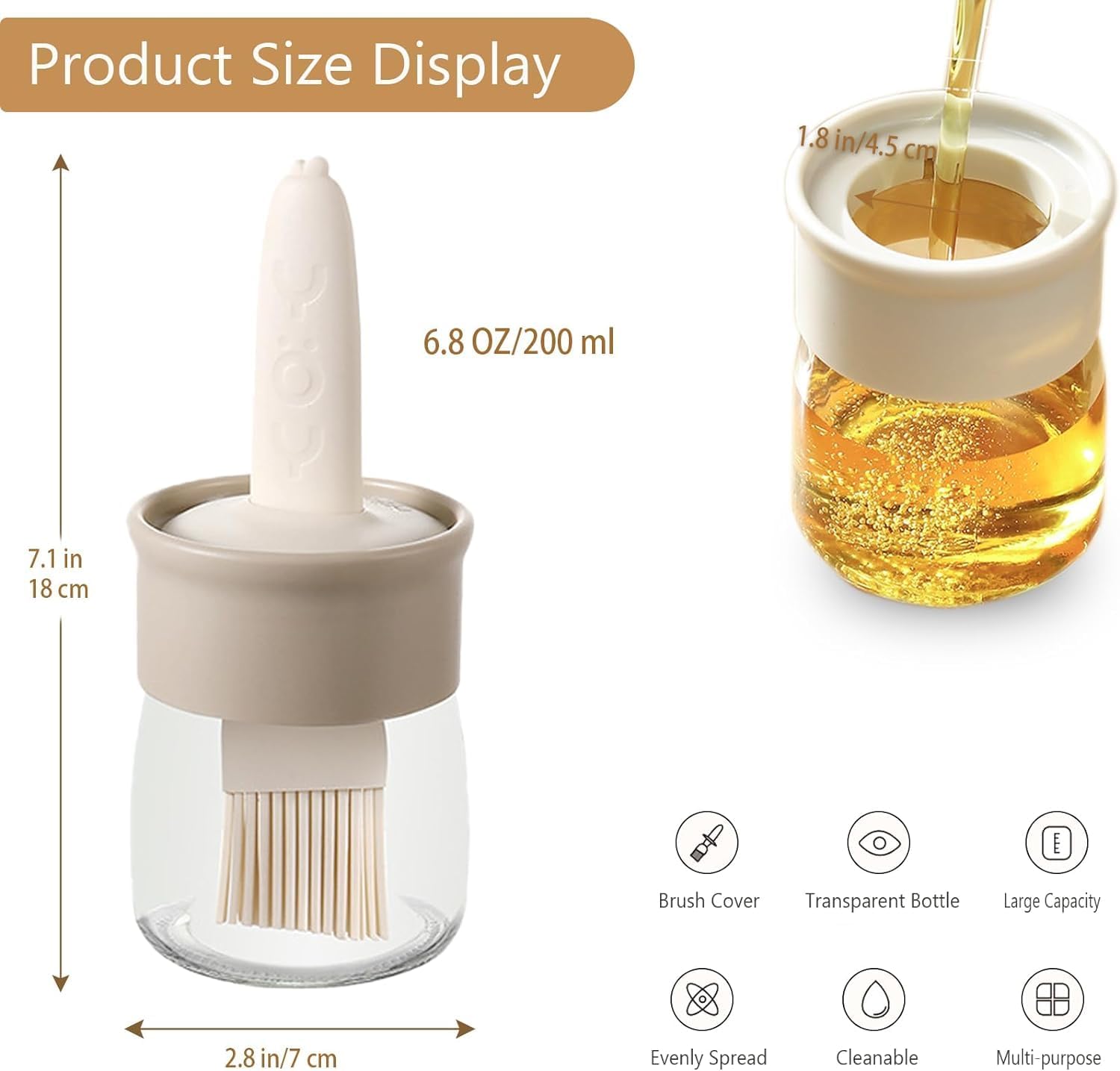 click2shop Silicone Oil Brush with High-Temperature Resistant Bottle | Integrated Basting & Cooking Tool for Barbecue, Baking, and Kitchen Use | Refillable Dispenser for Home & Kitchen