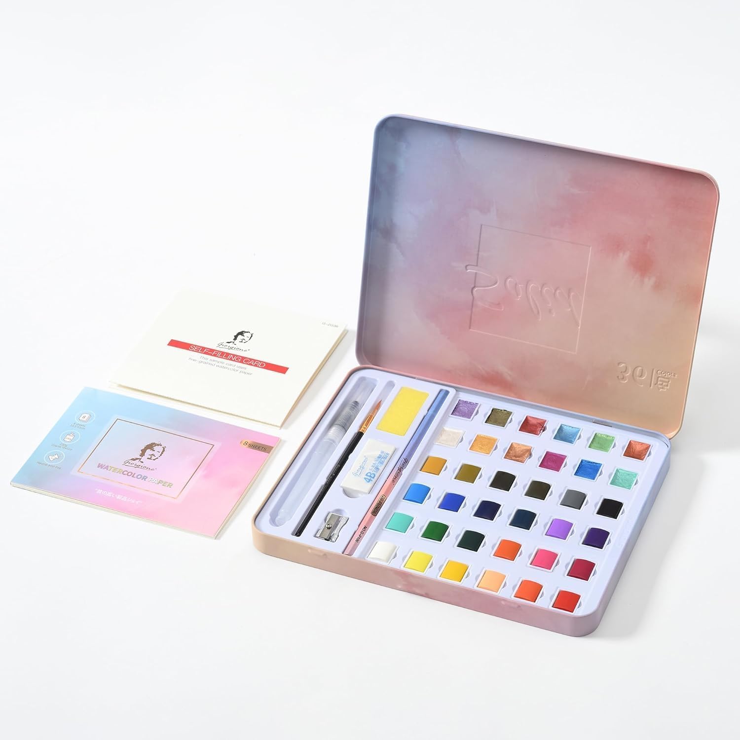 HCN Watercolor Paint Set, 36 Colors Including Fluorescent and Metallic Colors, Painting Set with Water Brush Pens and Drawing Pencil, Perfect Starter Kit for Art Beginner and Painting Lovers (pack of 1)