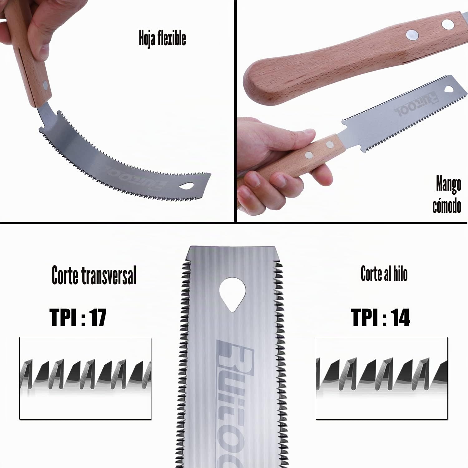 RUITOOL Sierra de mano japonesa de 6 pulgadas de doble borde lateral Ryoba SK5 Flexible Blade 14/17 TPI Flush Cut Beech Handle Wood Saw for Woodworking Tools